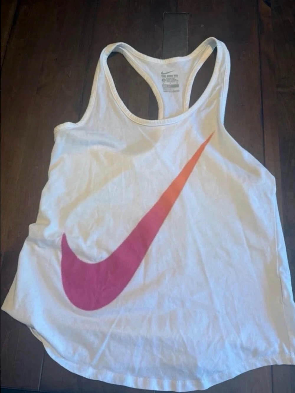 Nike White Racerback Tank with Pink-to-Orange Swoosh